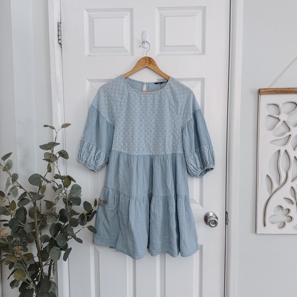 Zara Light Blue Mini Swing Dress NWOT - Picture 3 of 7